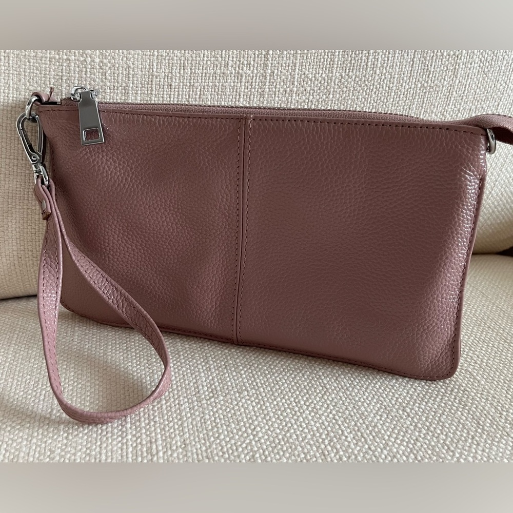 Lecxci Pebbled Leather Wristlet Clutch, Pink